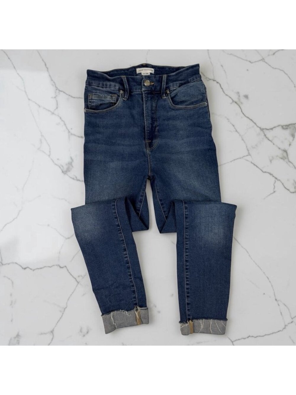 Good American Good Waist Crop High Rise Skinny Jeans Size 0/25 Raw Hems Blue331